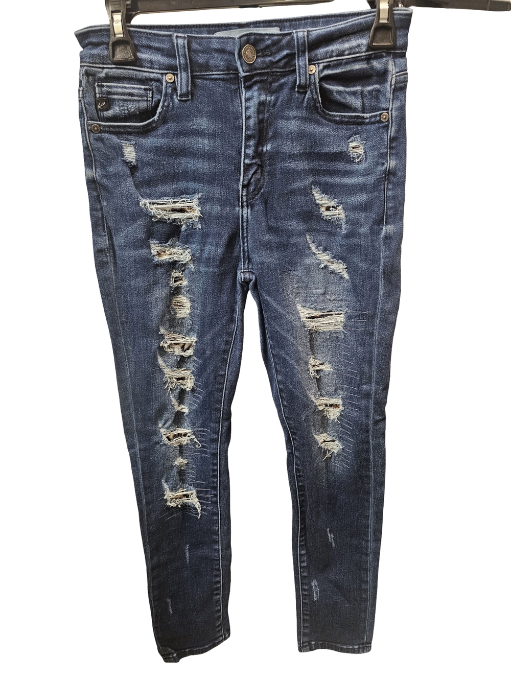 KanCan Ripped Skinny Jeans Womens Size 26 Medium Wash Cheetah Print Distressed